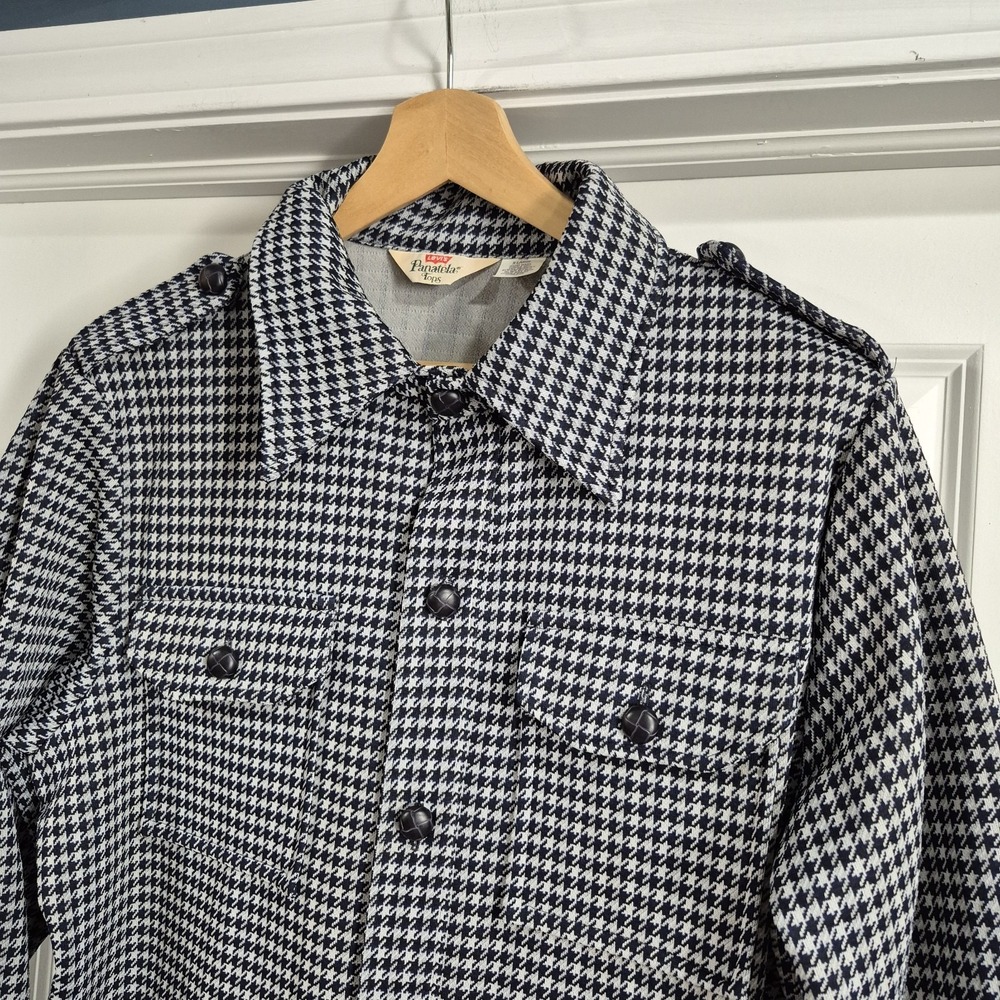 Vtg 70s Levis Panatela Shirt Mens XL Houndstooth Leisure Suit Jacket Western